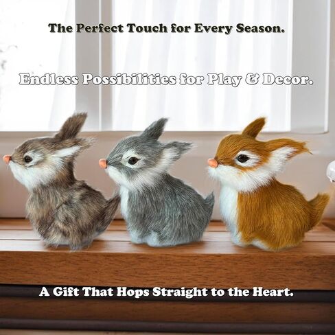 3 Realistic Mini Plush Bunnies - Lifelike Rabbit Figurines for Easter Decor, Spring Home Decoration, Dollhouse Props, Little Rabbits Ornaments in Kuwait