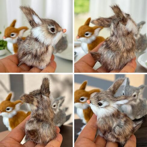 3 Realistic Mini Plush Bunnies - Lifelike Rabbit Figurines for Easter Decor, Spring Home Decoration, Dollhouse Props, Little Rabbits Ornaments in Kuwait
