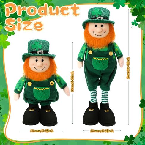 Capoda 2 Pack St. Patrick's Day Leprechaun with Stretchable Legs 15" to 20" Standing Leprechaun Figurine Long Leg Irish Plush Decorations for St. Patrick's Day Gift Office Kitchen Tabletop Home Decor in Saudi Arabia