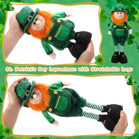Capoda 2 Pack St. Patrick's Day Leprechaun with Stretchable Legs 15" to 20" Standing Leprechaun Figurine Long Leg Irish Plush Decorations for St. Patrick's Day Gift Office Kitchen Tabletop Home Decor in Saudi Arabia