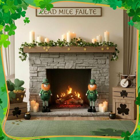 Capoda 2 Pack St. Patrick's Day Leprechaun with Stretchable Legs 15" to 20" Standing Leprechaun Figurine Long Leg Irish Plush Decorations for St. Patrick's Day Gift Office Kitchen Tabletop Home Decor in Saudi Arabia