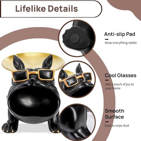 French Bulldog Tray, Resin Bulldog Statue Candy Dish, Cool Black Key Holder Jewelry Bowl Decor for Entryway, Table, Office, Modern Art in Kuwait