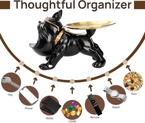 French Bulldog Tray, Resin Bulldog Statue Candy Dish, Cool Black Key Holder Jewelry Bowl Decor for Entryway, Table, Office, Modern Art in Kuwait