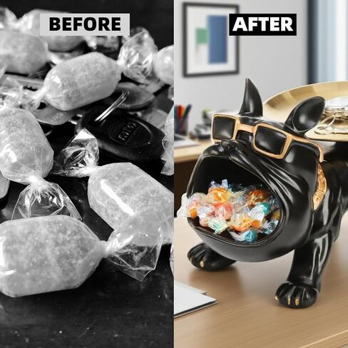 French Bulldog Tray, Resin Bulldog Statue Candy Dish, Cool Black Key Holder Jewelry Bowl Decor for Entryway, Table, Office, Modern Art in Kuwait