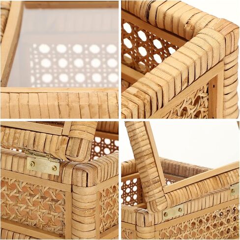 Amyhill Set of 2 Rattan Box Rattan with Glass Lids Decorative Woven Cane Boxes Multipurpose Square Basket for Home Shelf Organizer(15.4 x 9.5 x 7.1 Inch, 12.6 x 6.7 x 4.3 Inch) in Saudi Arabia