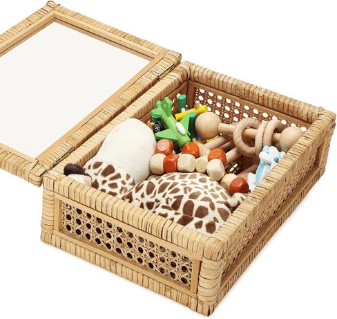 Amyhill Set of 2 Rattan Box Rattan with Glass Lids Decorative Woven Cane Boxes Multipurpose Square Basket for Home Shelf Organizer(15.4 x 9.5 x 7.1 Inch, 12.6 x 6.7 x 4.3 Inch) in Saudi Arabia