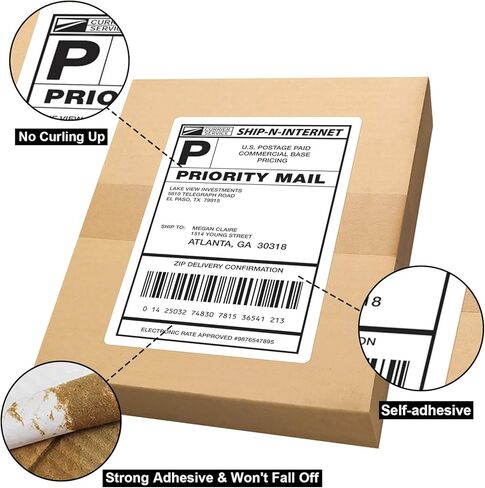 ملصقات شحن ذاتية اللصق نصف ورقة من LabelMore مقاس 8.5 بوصة × 5.5 بوصة لطابعات الليزر وطابعات الحبر - زاوية مستديرة - 1000 ملصق - ملصقات شحن 2 لكل ورقة in Kuwait