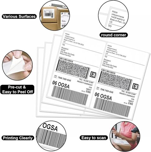 ملصقات شحن ذاتية اللصق نصف ورقة من LabelMore مقاس 8.5 بوصة × 5.5 بوصة لطابعات الليزر وطابعات الحبر - زاوية مستديرة - 1000 ملصق - ملصقات شحن 2 لكل ورقة in Kuwait