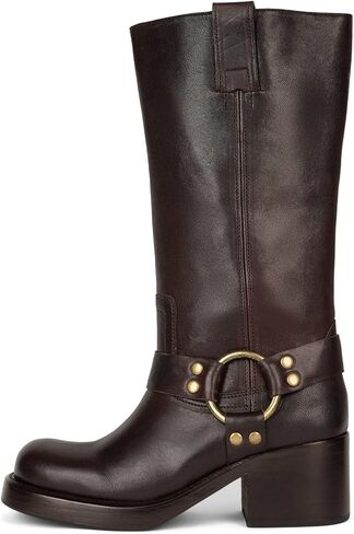 Yishaweiqi Women's Studds Biker Boots Chunky Heel Square Toe Knee High Boots Fall Dress Riding Boots Motorcycle Boots Side Zipper Western Boots in Saudi Arabia