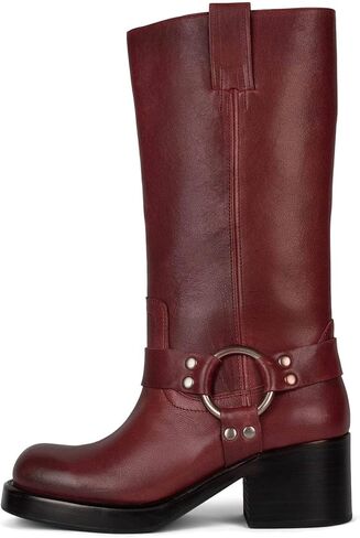 Yishaweiqi Women's Studds Biker Boots Chunky Heel Square Toe Knee High Boots Fall Dress Riding Boots Motorcycle Boots Side Zipper Western Boots in Saudi Arabia