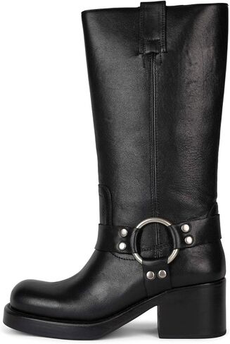 Yishaweiqi Women's Studds Biker Boots Chunky Heel Square Toe Knee High Boots Fall Dress Riding Boots Motorcycle Boots Side Zipper Western Boots in Saudi Arabia