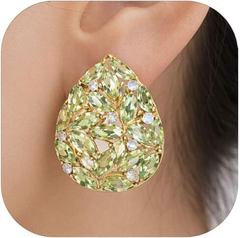 Gold Plated Teardrop Clip On Earrings for Women – Shiny Rhinestone Chunky Cubic Zirconia Dangle Drop Earrings, Hypoallergenic Non-Pierced Jewelry for Wedding, Party, Prom, Gifts in Saudi Arabia