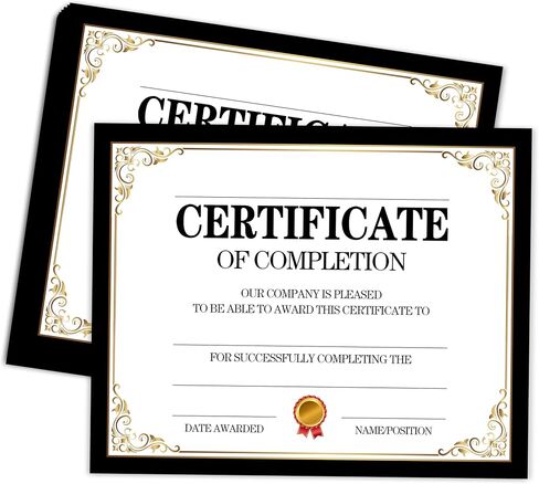 Black Gold Certificate of Completion, 25 Pcs Award Certificates Training Completion, School Diplomas, Award Recognition for Graduation, Students, Employees, 8x10 Inch in Saudi Arabia