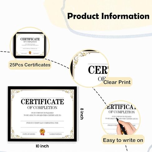 Black Gold Certificate of Completion, 25 Pcs Award Certificates Training Completion, School Diplomas, Award Recognition for Graduation, Students, Employees, 8x10 Inch in Saudi Arabia