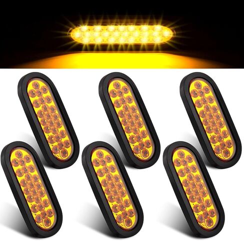 6PCS 6 inch Oval led Amber Strobe 24 LED Trailer Tail Lights Amber Strobe Stop Turn Tail Truck Light Brake Lights with Rubber Grommet 3-Prong Wire Pigtails in Kuwait