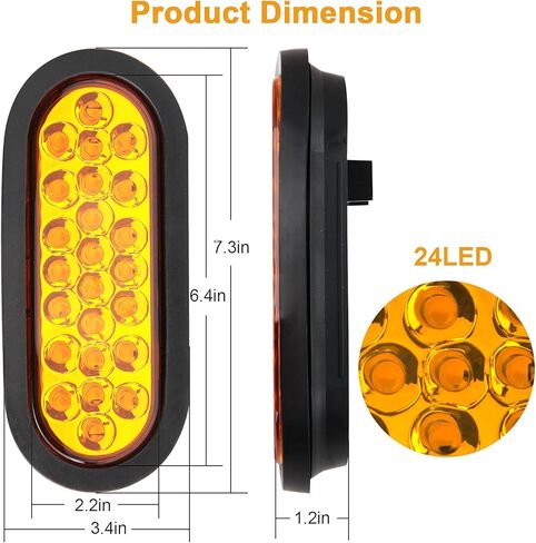 6PCS 6 inch Oval led Amber Strobe 24 LED Trailer Tail Lights Amber Strobe Stop Turn Tail Truck Light Brake Lights with Rubber Grommet 3-Prong Wire Pigtails in Kuwait