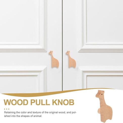 Giraffe Wooden Cabinet Pull Handle, Solid Beech Wood Animal Drawer Knob for ’ Room, Cartoon Cupboard Pull Handle Suitable for Wardrobe and Nursery Furniture in Saudi Arabia