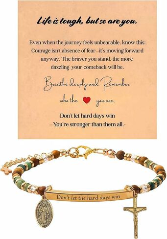 Dont Let The Hard Days Win Bracelet - Cross Charm Inspirational Gift for Women, Dont Let The Hard Days Win Adjustable Beaded Bracelet Daily Encouragement Jewelry, Motivational Engraved Words in Saudi Arabia