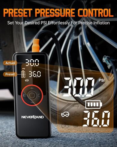NEVERLAND Portable SUV Tire Inflator - 30000mAh 180PSI 150W High Power Air Compressor with Digital Gauge Dual Lighting, Tire Inflator for Truck Car UTV Motorcycle ATV RV Bike and Charging DC 12V in Saudi Arabia