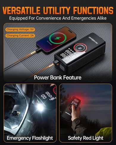 NEVERLAND Portable SUV Tire Inflator - 30000mAh 180PSI 150W High Power Air Compressor with Digital Gauge Dual Lighting, Tire Inflator for Truck Car UTV Motorcycle ATV RV Bike and Charging DC 12V in Saudi Arabia