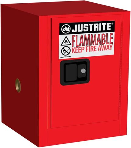 Justrite 890421 Sure-Grip EX Galvanized Steel 1 Door Self Close Flammable Countertop Safety Storage Cabinet, 4 Gallon Capacity, 17" Width x 22" Height x 17" Depth, 1 Adjustable Shelfs, Red in Kuwait