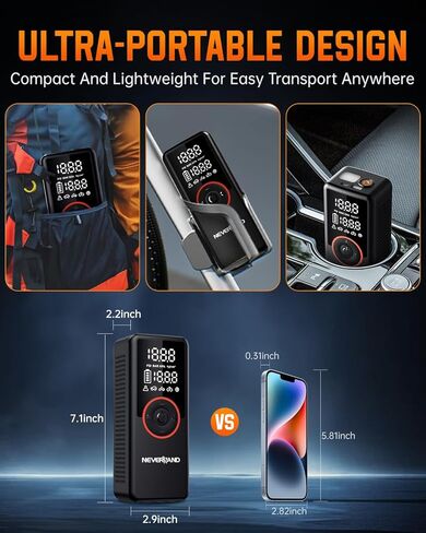 NEVERLAND Portable SUV Tire Inflator - 30000mAh 180PSI 150W High Power Air Compressor with Digital Gauge Dual Lighting, Tire Inflator for Truck Car UTV Motorcycle ATV RV Bike and Charging DC 12V in Saudi Arabia