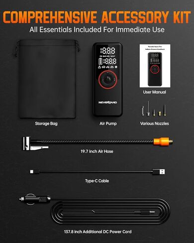 NEVERLAND Portable SUV Tire Inflator - 30000mAh 180PSI 150W High Power Air Compressor with Digital Gauge Dual Lighting, Tire Inflator for Truck Car UTV Motorcycle ATV RV Bike and Charging DC 12V in Saudi Arabia