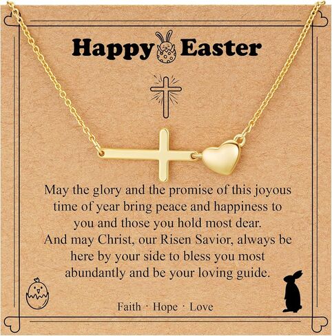 WEDDINEN Happy Easter Basket Stuffers for Teens Girls Kids,Cross Heart Necklace for Women Christian Religious First Communion Confirmation Baptism Jewelry Gifts in Kuwait
