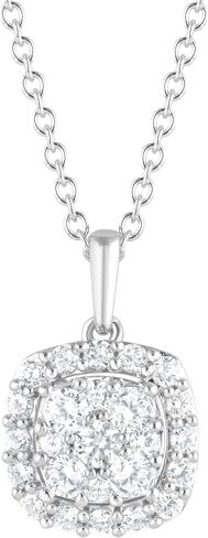 Belacqua 1 Carat Round Lab Grown Halo Diamond Pendant Necklace in Sterling Silver, Cushion Shape, 18 Inches Cable Chain, J-K Color, I1-I2 Clarity, Fine Jewelry for Women, Gift Box Included in Saudi Arabia