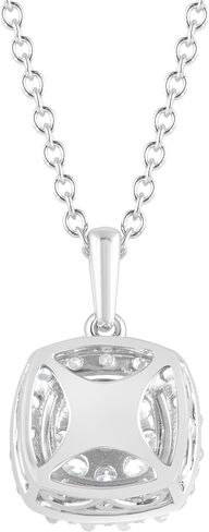 Belacqua 1 Carat Round Lab Grown Halo Diamond Pendant Necklace in Sterling Silver, Cushion Shape, 18 Inches Cable Chain, J-K Color, I1-I2 Clarity, Fine Jewelry for Women, Gift Box Included in Saudi Arabia