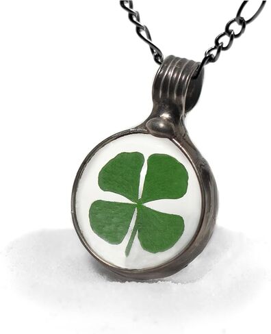 Handmade Four Leaf Clover Necklace for Women, Lucky Shamrock Jewelry, St Patricks Day Pendant, Good Luck Charm, Artisan Hand Crafted by Bayou Glass Arts (28sf) in Kuwait