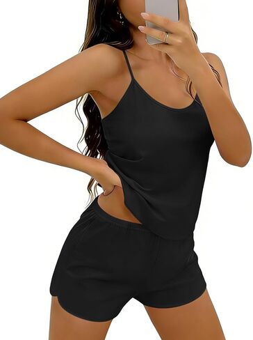 Ekouaer Womens Printed Cami Pajama Set 2 Piece Sleepwear Criss Cross Back Tank Split Shorts Cute Cozy PJS in Kuwait