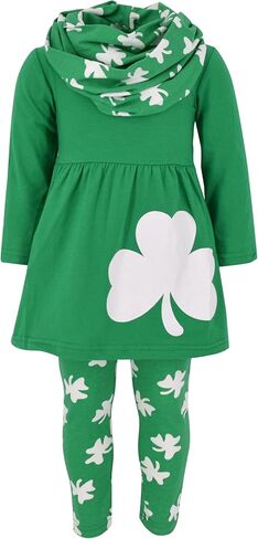 Unique Baby Girls Kids Toddler 3pc Outfit Set Long Sleeve Soft Knit Tunic Top Leggings and Scarf in Saudi Arabia