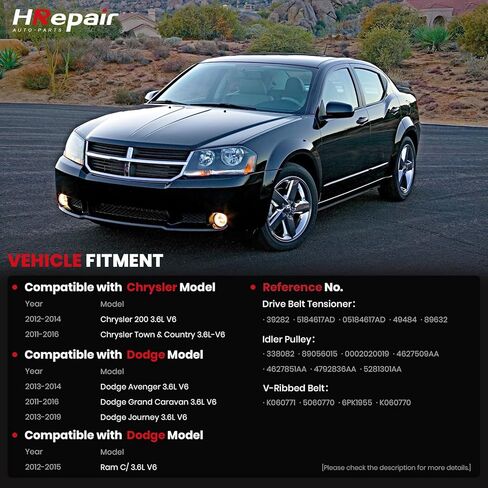 Serpentine Belt Tensioner & Idler Pulley fits for 2011-2019 Chrysler 200/Town & Country,Dodge Avenger/Grand Caravan/Journey,Ram C/V 丨39282 38082 90K-39282D in Kuwait