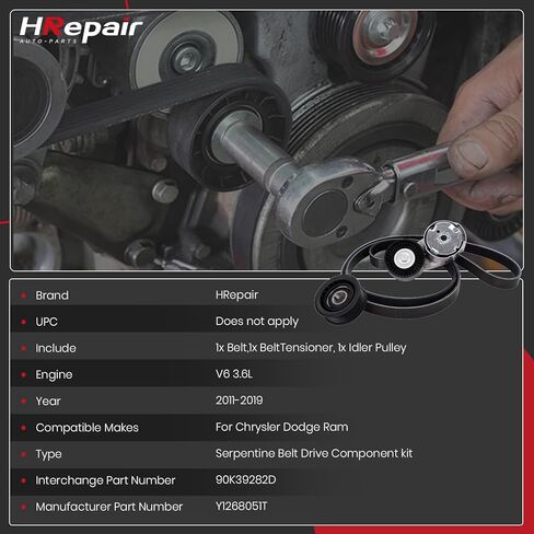 Serpentine Belt Tensioner & Idler Pulley fits for 2011-2019 Chrysler 200/Town & Country,Dodge Avenger/Grand Caravan/Journey,Ram C/V 丨39282 38082 90K-39282D in Kuwait
