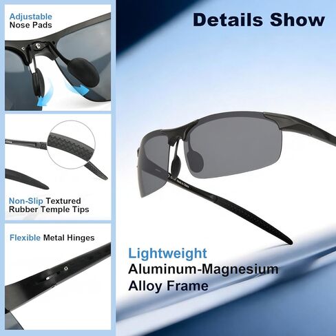 Sporty Semi-rimless XXL Polarized Sunglasses Men, Scratch/Seawater Proof/Oleophobic Lens, Rugged Al-Mg Temple in Saudi Arabia