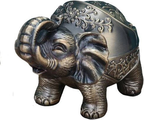 Windproof ashtray indoor and outdoor ashtrays in the living room Metal Elephant Ashtray Vintage Practical Decoration Ash trays for Cigarettes Great Gift for Men Women-Bronze (copper elephant) in Saudi Arabia
