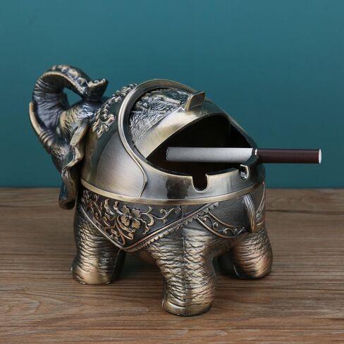 Windproof ashtray indoor and outdoor ashtrays in the living room Metal Elephant Ashtray Vintage Practical Decoration Ash trays for Cigarettes Great Gift for Men Women-Bronze (copper elephant) in Saudi Arabia