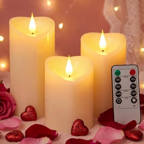 Retisee 3 PCS Valentine's Day Heart Pillar Candle - 4" 5" 6" LED Battery Operated Flameless Candle with Remote for Valentine Women Romantic Home Weeding Decoration Gift(Red, Pink, White) in Saudi Arabia
