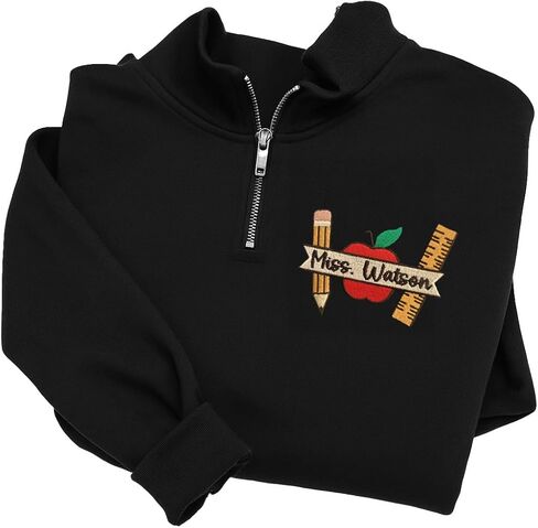 Embroidered Personalized Teacher Sweatshirt – Custom Name Teacher Gift, Women’s Crewneck or Quarter Zip Pullover, Kindergarten & Preschool Teacher Apparel (S-3XL, 10 Colors) Multi in Saudi Arabia