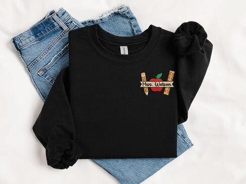 Embroidered Personalized Teacher Sweatshirt – Custom Name Teacher Gift, Women’s Crewneck or Quarter Zip Pullover, Kindergarten & Preschool Teacher Apparel (S-3XL, 10 Colors) Multi in Saudi Arabia