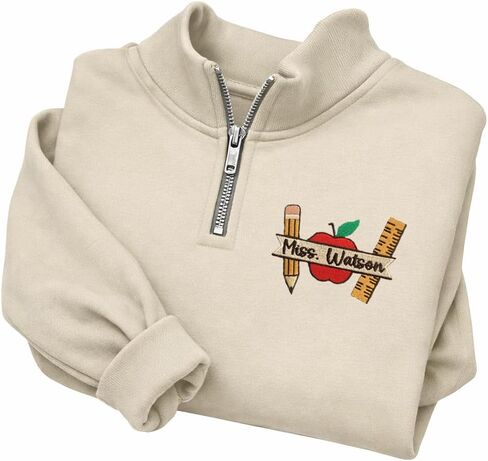 Embroidered Personalized Teacher Sweatshirt – Custom Name Teacher Gift, Women’s Crewneck or Quarter Zip Pullover, Kindergarten & Preschool Teacher Apparel (S-3XL, 10 Colors) Multi in Saudi Arabia