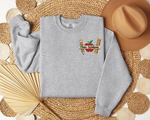 Embroidered Personalized Teacher Sweatshirt – Custom Name Teacher Gift, Women’s Crewneck or Quarter Zip Pullover, Kindergarten & Preschool Teacher Apparel (S-3XL, 10 Colors) Multi in Saudi Arabia
