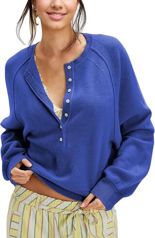 Women's Half Button Down Pullover Knit Sweater Casual Henley Long Sleeve Tunic Tops Loose Fit Trendy Outfits in Saudi Arabia