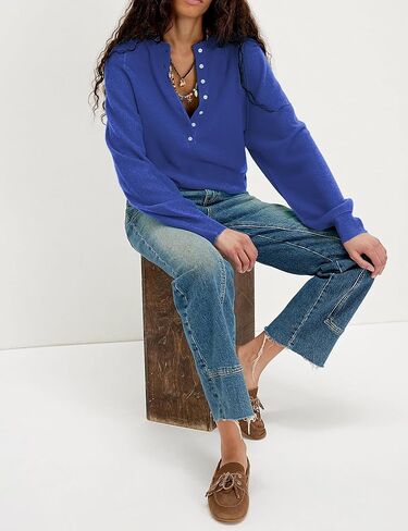 Women's Half Button Down Pullover Knit Sweater Casual Henley Long Sleeve Tunic Tops Loose Fit Trendy Outfits in Saudi Arabia