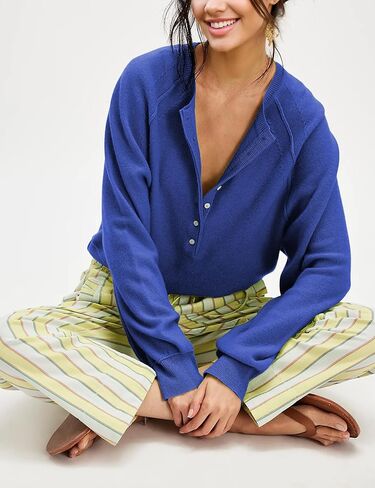 Women's Half Button Down Pullover Knit Sweater Casual Henley Long Sleeve Tunic Tops Loose Fit Trendy Outfits in Saudi Arabia