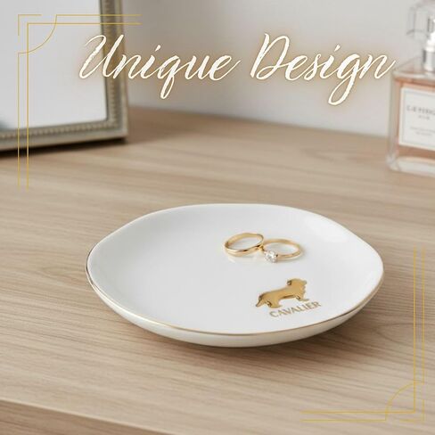 InnoBeta King Charles Cavalier Dog Gifts for Women/Men, Cute Cavalier Gifts for Dog Owners & Lovers - 4.75" Handcrafted Ceramic Ring Dish with Gold Trim, Decorative Trinket Dish for Rings Earrings in Saudi Arabia