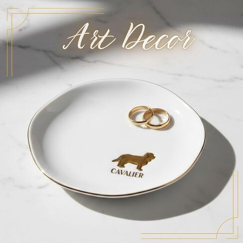 InnoBeta King Charles Cavalier Dog Gifts for Women/Men, Cute Cavalier Gifts for Dog Owners & Lovers - 4.75" Handcrafted Ceramic Ring Dish with Gold Trim, Decorative Trinket Dish for Rings Earrings in Saudi Arabia