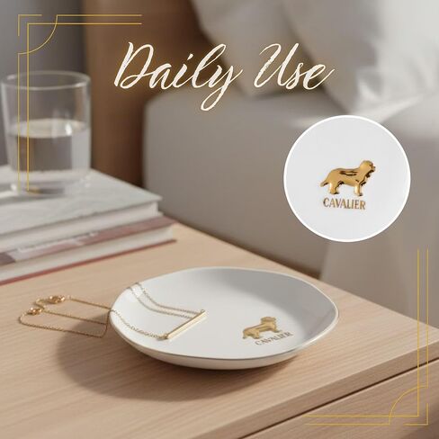 InnoBeta King Charles Cavalier Dog Gifts for Women/Men, Cute Cavalier Gifts for Dog Owners & Lovers - 4.75" Handcrafted Ceramic Ring Dish with Gold Trim, Decorative Trinket Dish for Rings Earrings in Saudi Arabia