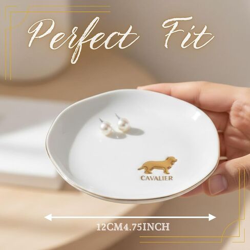 InnoBeta King Charles Cavalier Dog Gifts for Women/Men, Cute Cavalier Gifts for Dog Owners & Lovers - 4.75" Handcrafted Ceramic Ring Dish with Gold Trim, Decorative Trinket Dish for Rings Earrings in Saudi Arabia